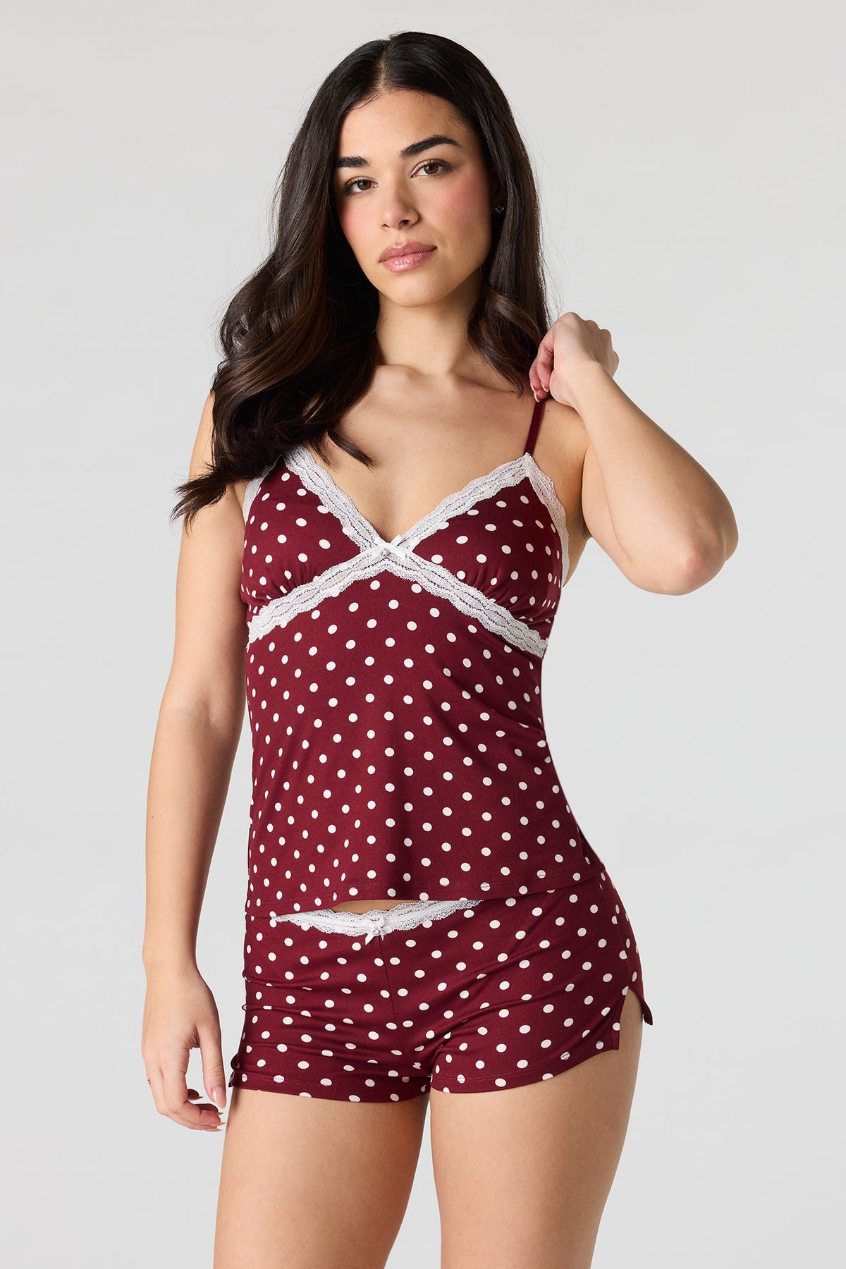 Alt View 4. Printed Lace Tank & Short Pajama Set - Burgundy