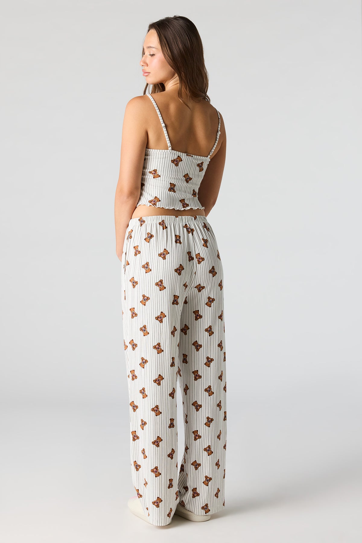 Alt View 5. Ribbed Printed Top, Short & Pant 3 Piece Pajama Set - White