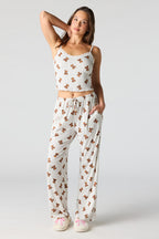 Ribbed Printed Top, Short & Pant 3 Piece Pajama Set