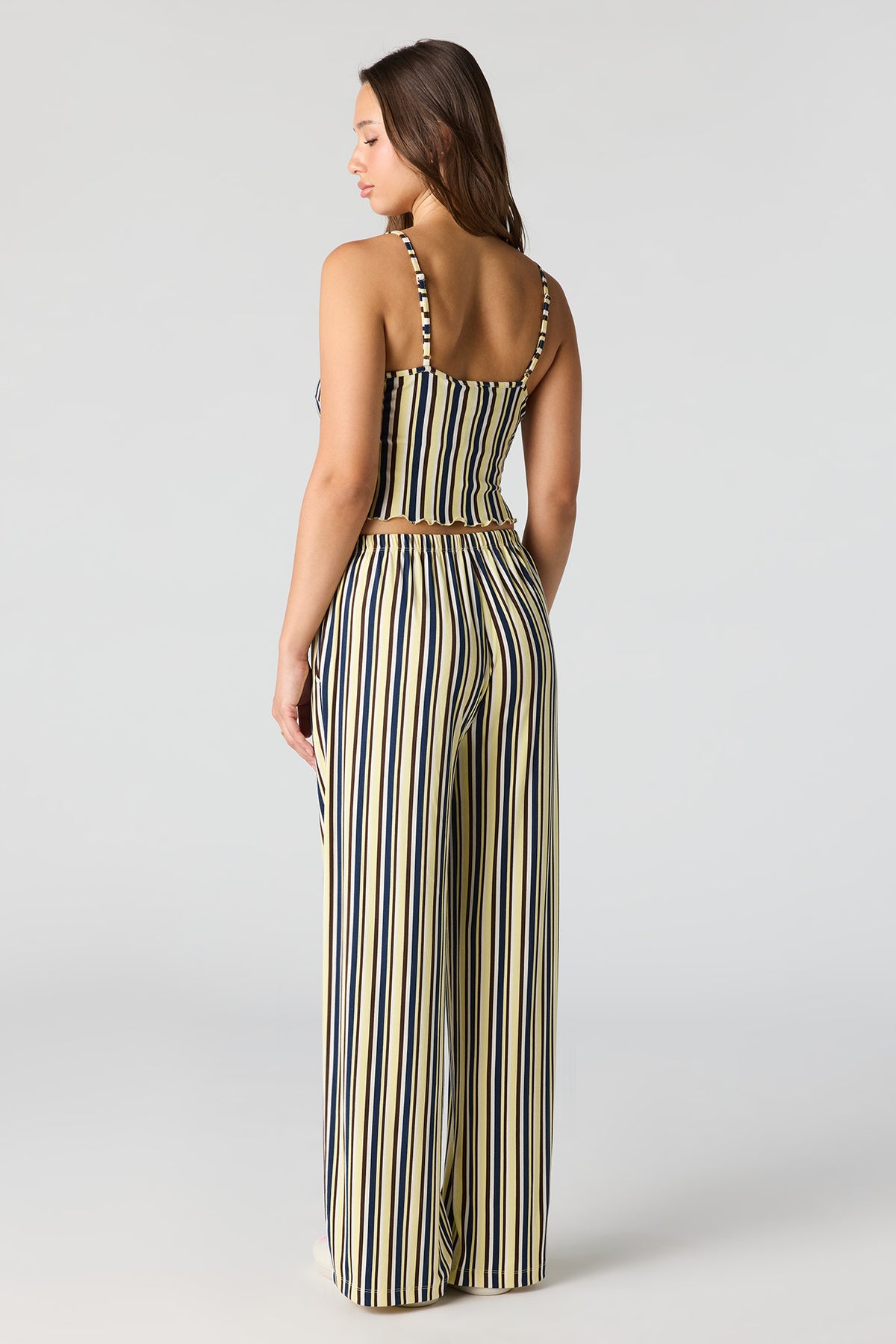 Alt View 5. Ribbed Printed Top, Short & Pant 3 Piece Pajama Set - Pale Yellow