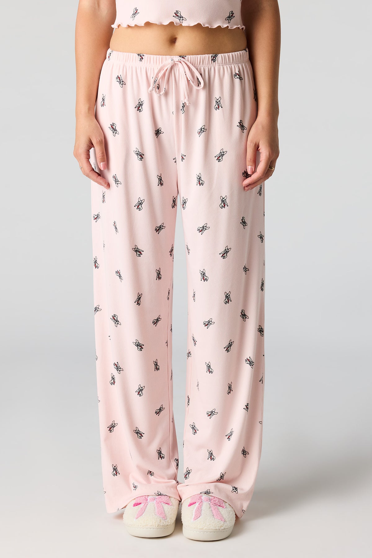 Alt View 3. Ribbed Printed Top, Short & Pant 3 Piece Pajama Set - Pink