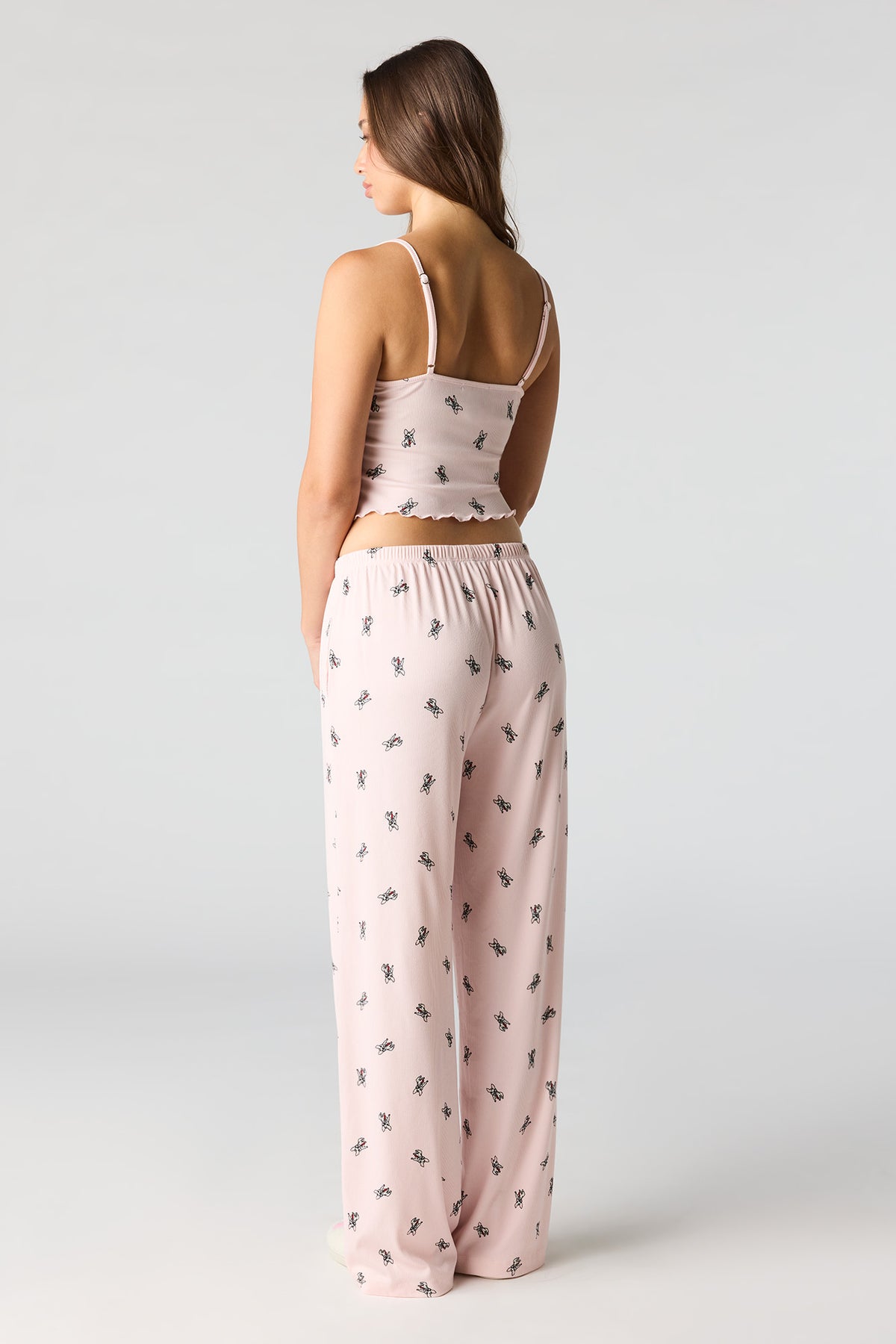Alt View 5. Ribbed Printed Top, Short & Pant 3 Piece Pajama Set - Pink