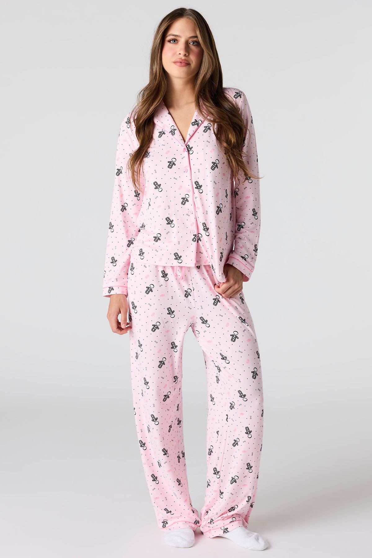 Ensemble pyjama avec haut boutonné à imprimé Halloween et pantalon