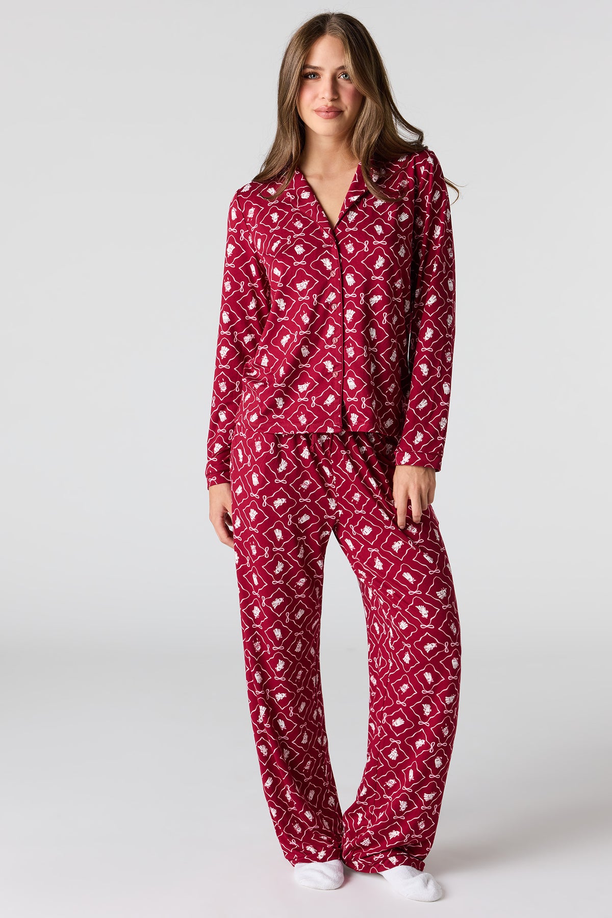 Ensemble pyjama avec haut boutonné à imprimé Halloween et pantalon