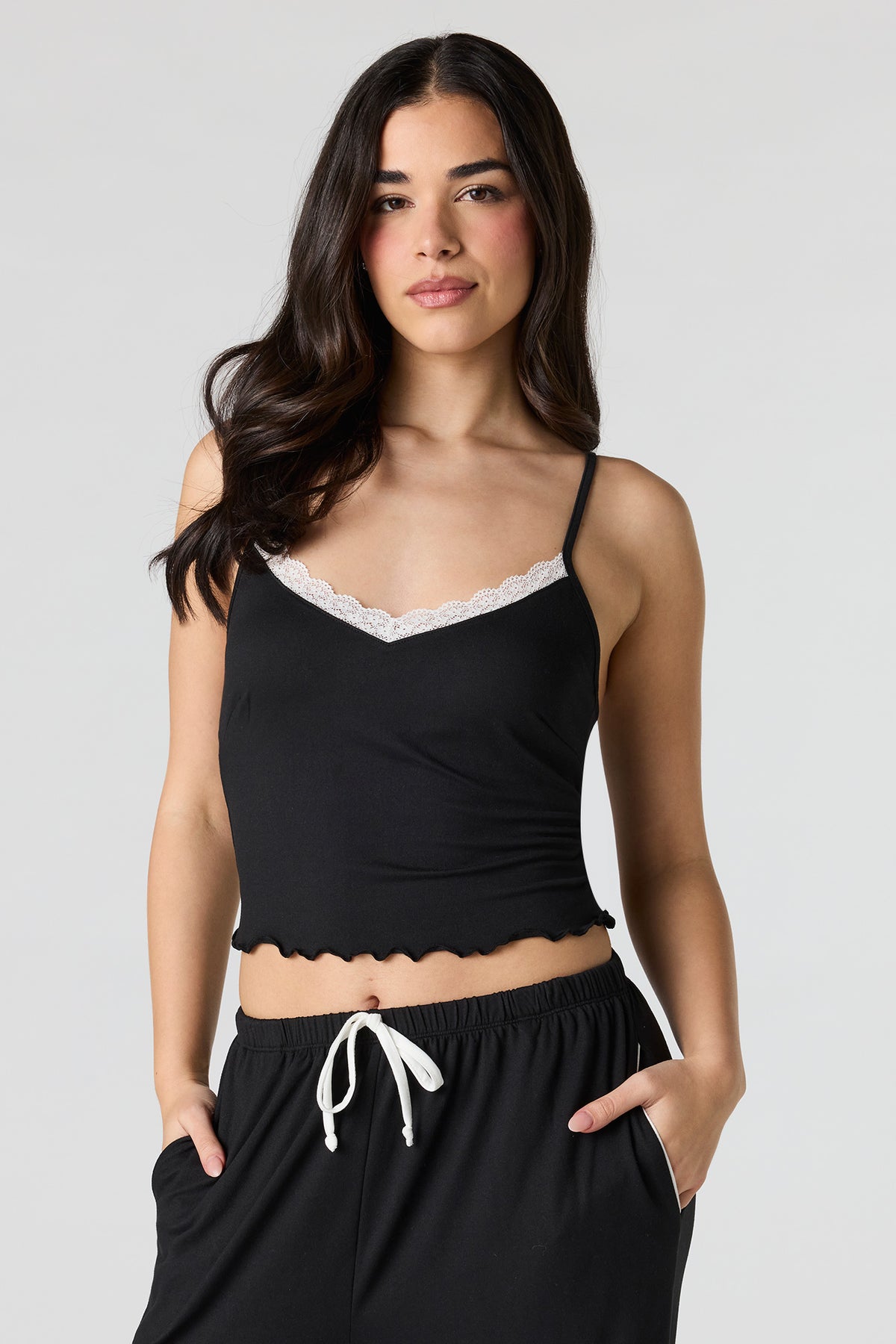 Alt View 2. Lace Tank & Pant Pajama Set - Black
