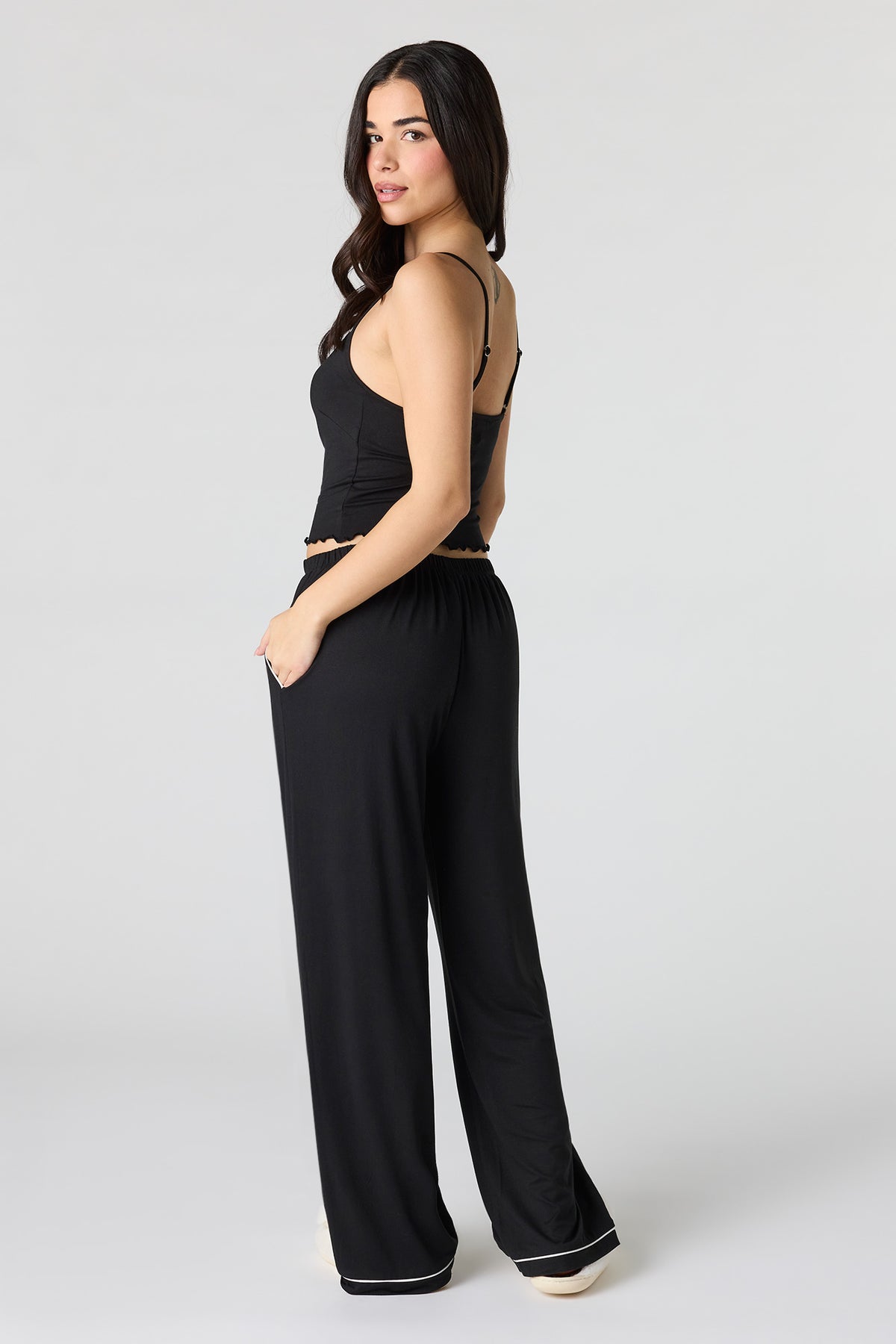 Alt View 4. Lace Tank & Pant Pajama Set - Black