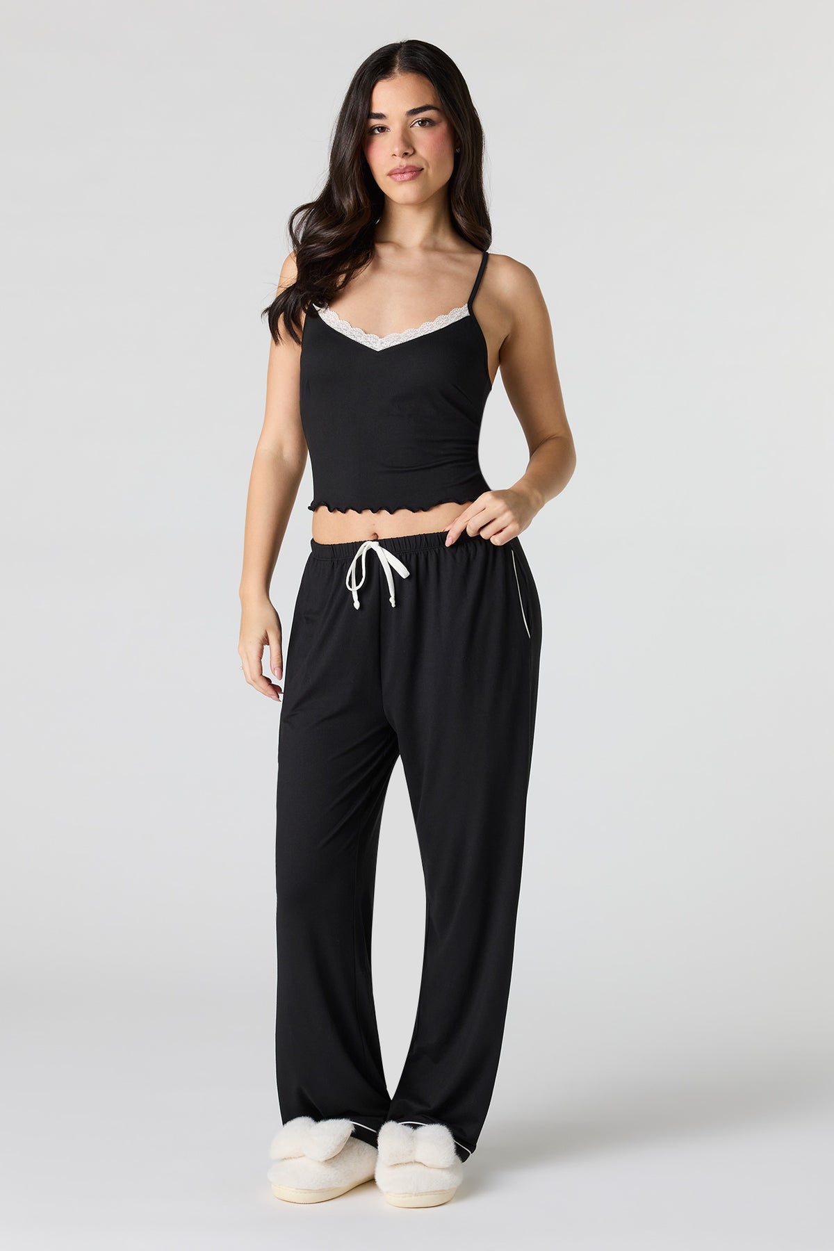 Lace Tank & Pant Pajama Set - Black