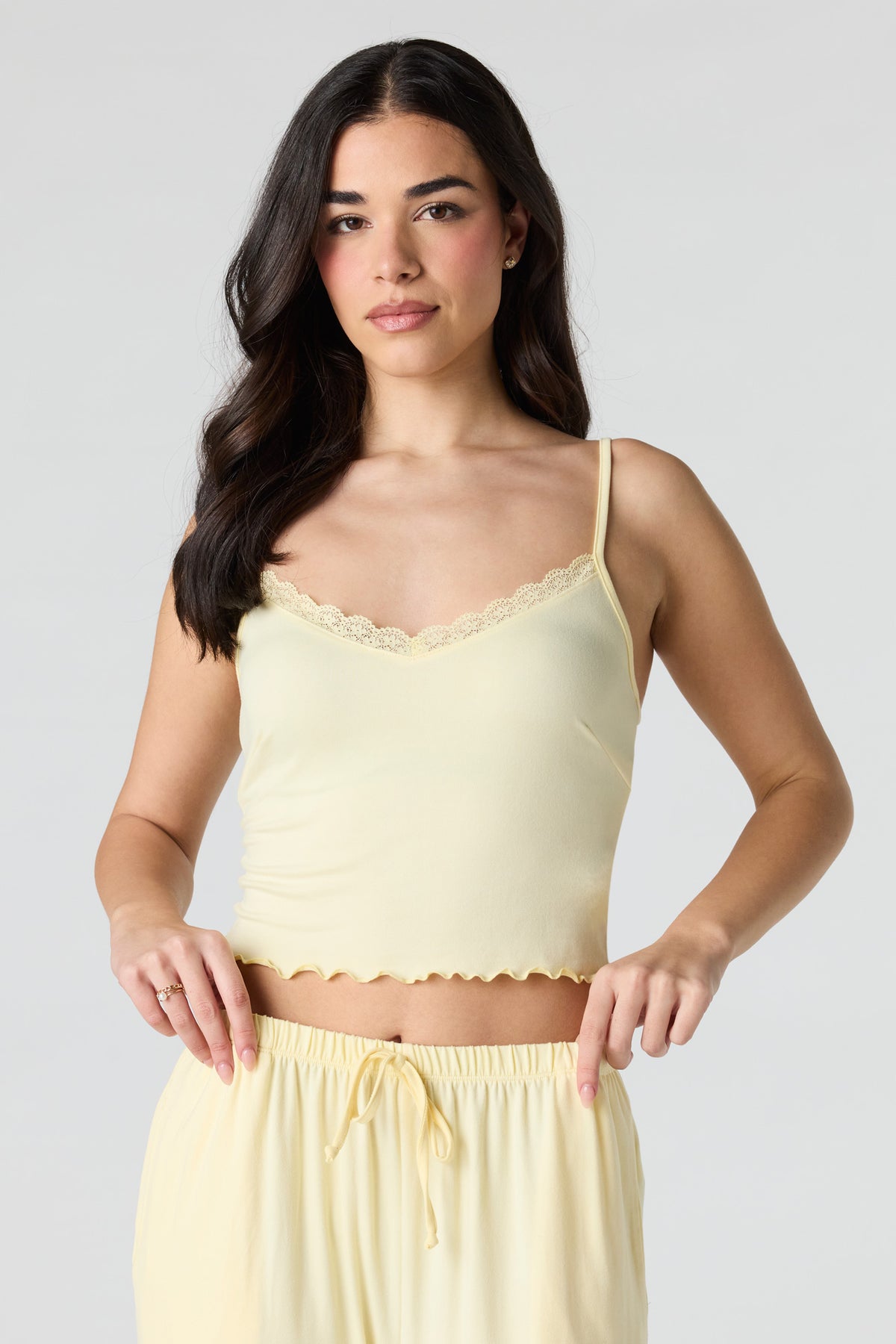 Alt View 2. Lace Tank & Pant Pajama Set - Yellow