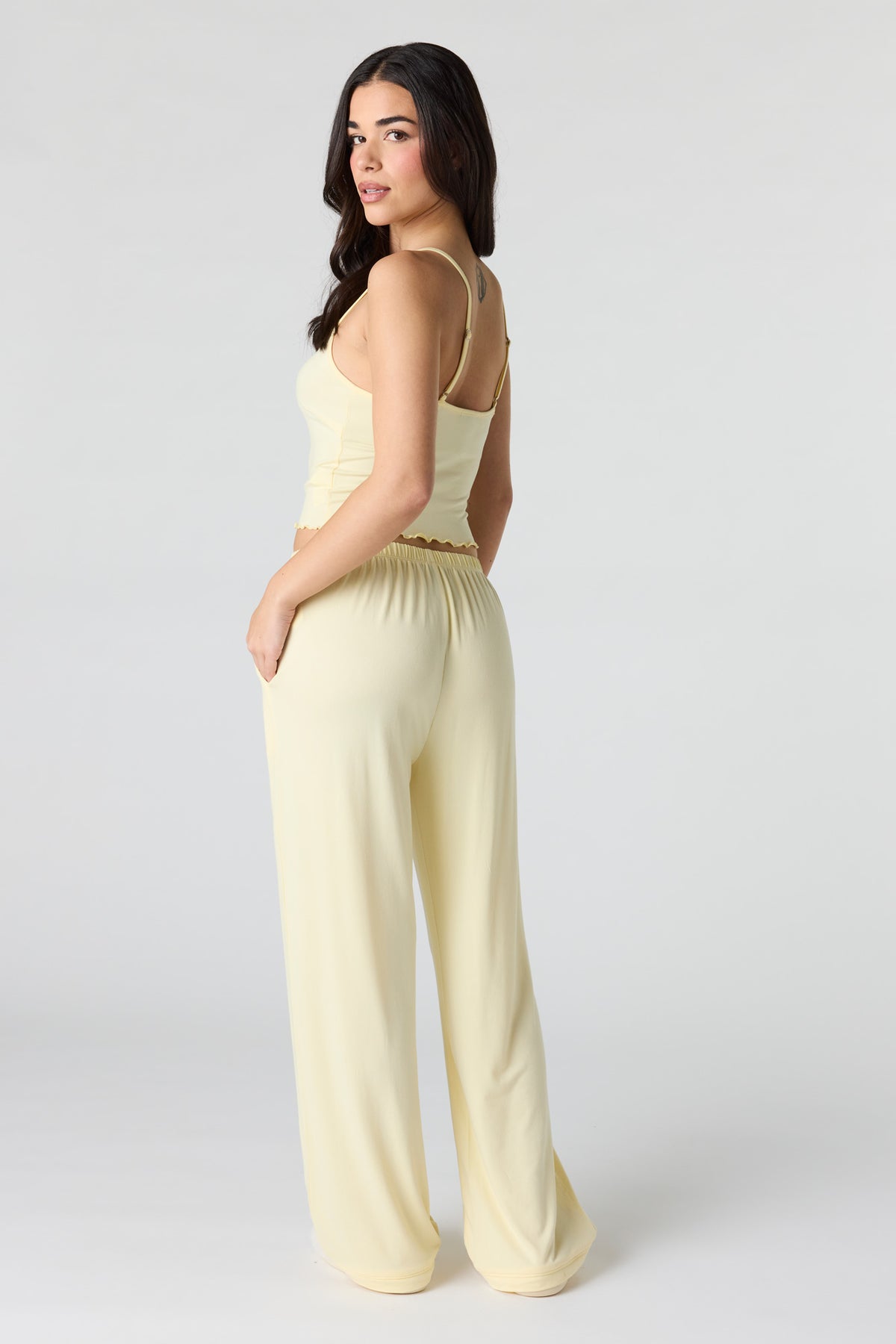 Alt View 4. Lace Tank & Pant Pajama Set - Yellow