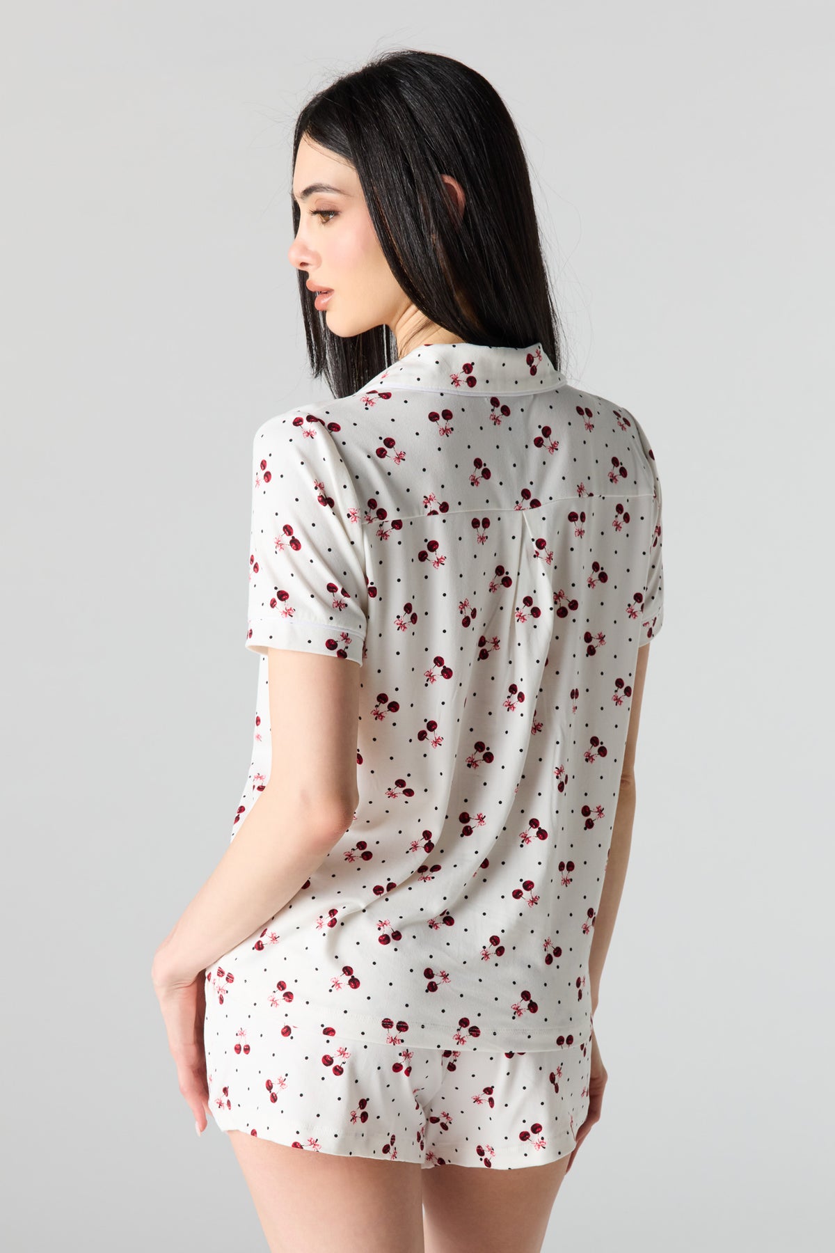 Alt View 4. Button-Up Collared Top & Pajama Pant & Short Set (3 Pieces) - White