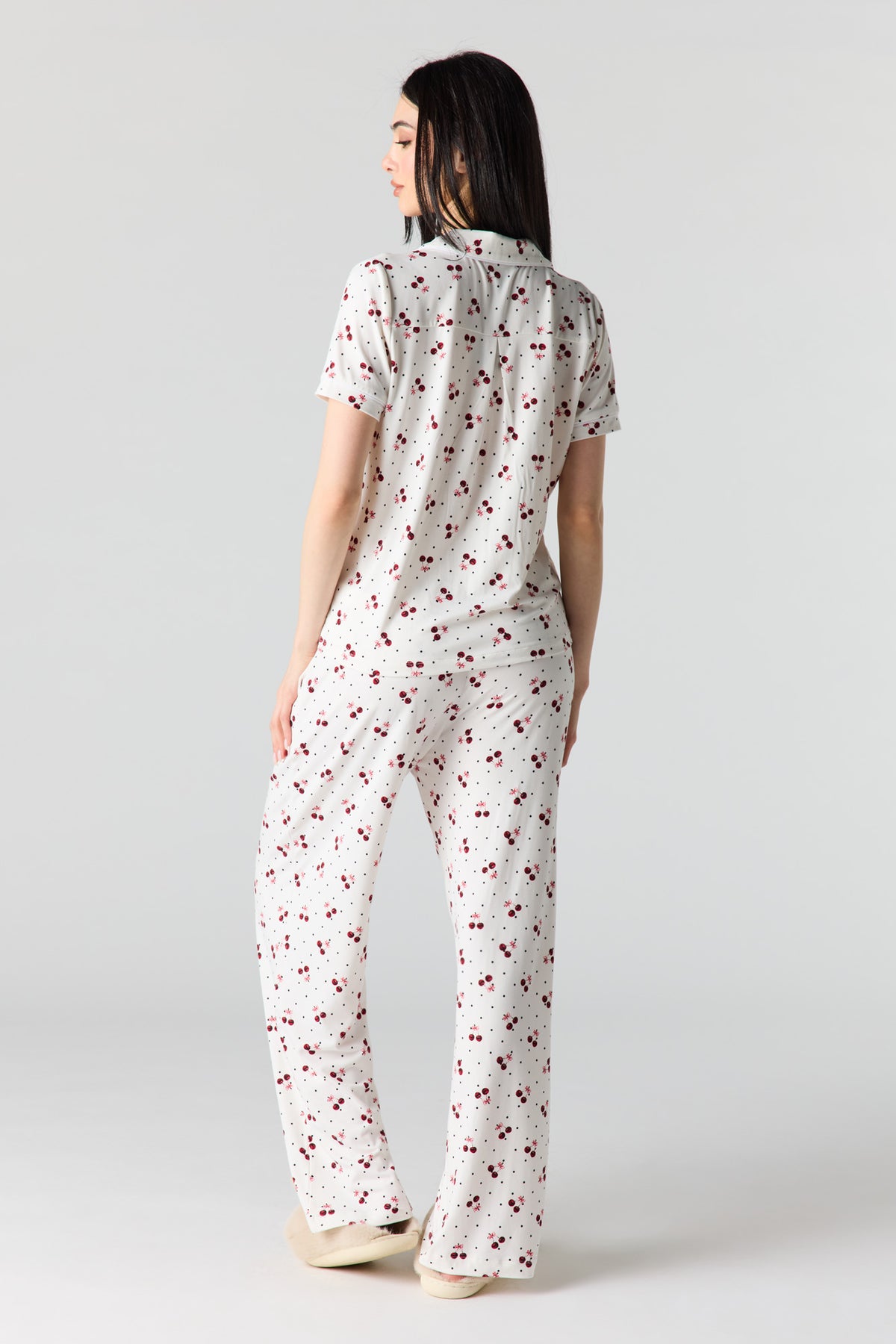 Alt View 5. Button-Up Collared Top & Pajama Pant & Short Set (3 Pieces) - White