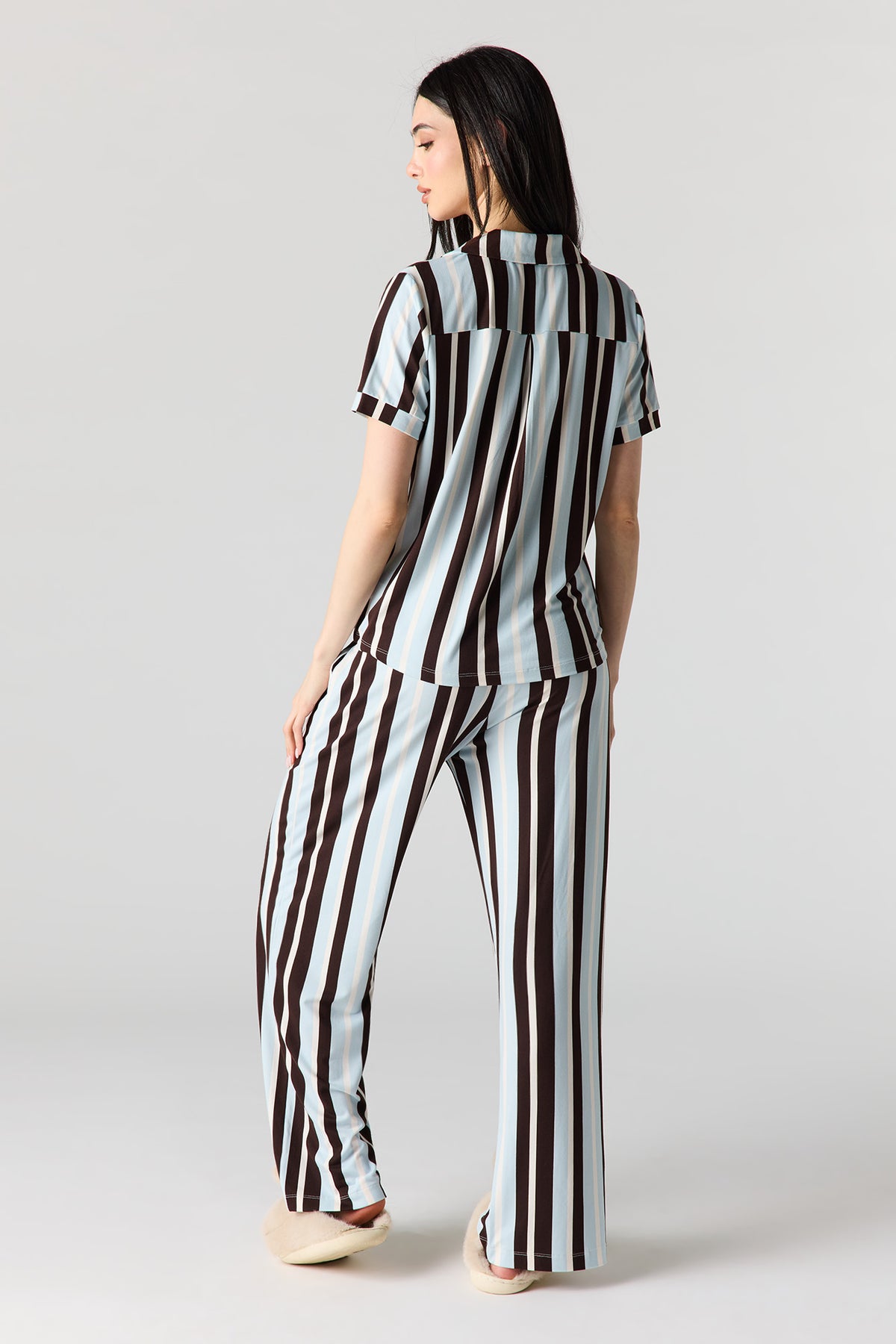 Alt View 5. Button-Up Collared Top & Pajama Pant & Short Set (3 Pieces) - Cream