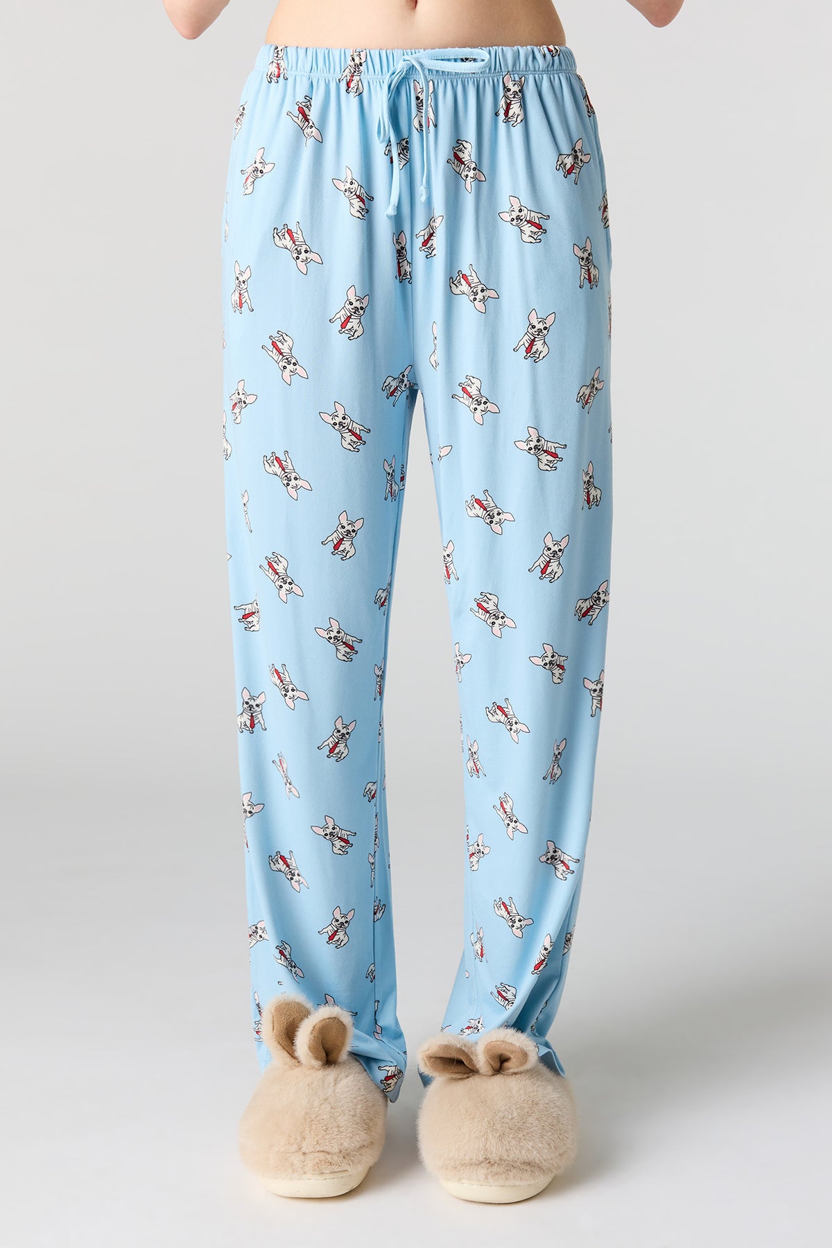 Alt View 3. Button-Up Collared Top & Pajama Pant & Short Set (3 Pieces) - Baby Blue