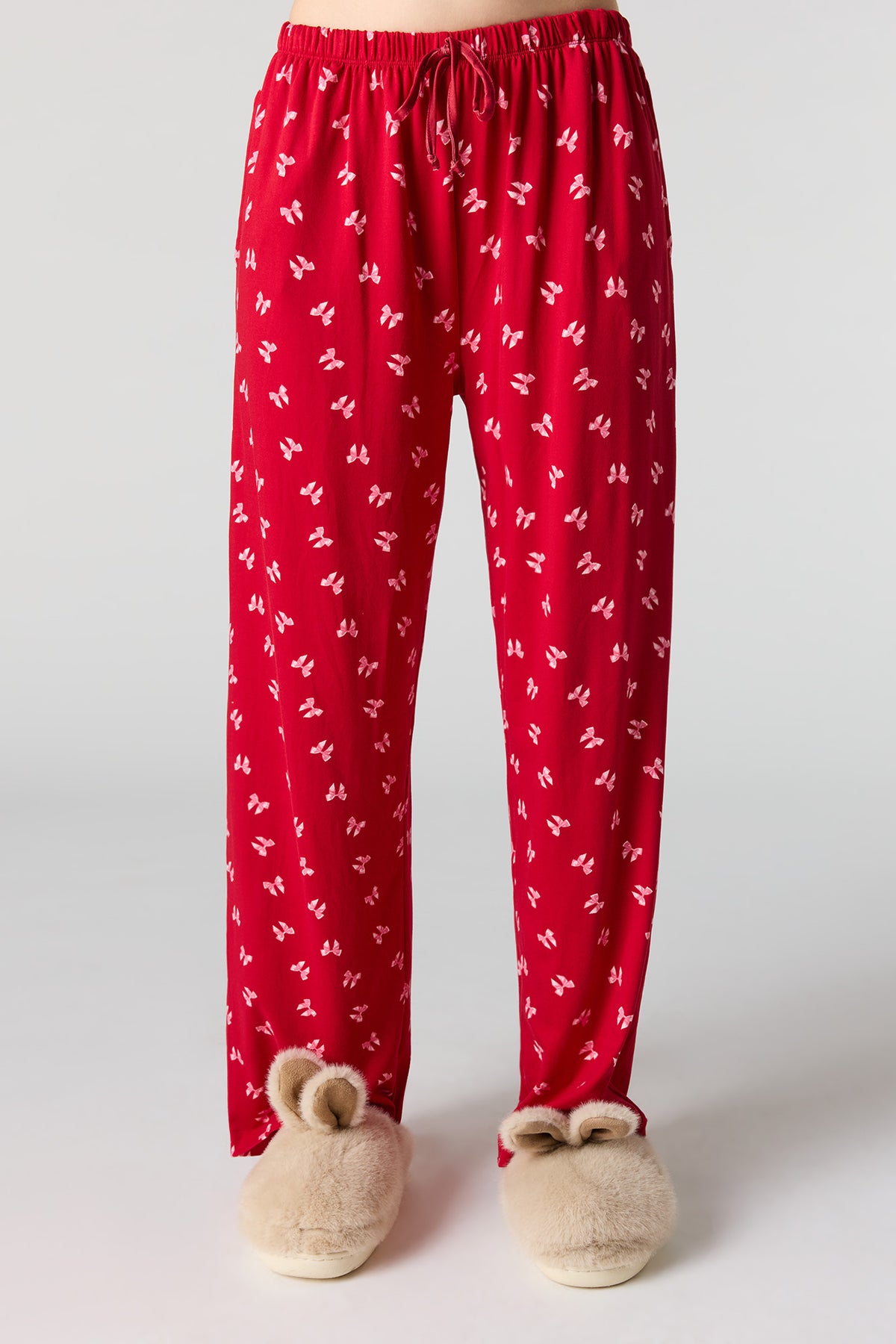 Alt View 3. Button-Up Collared Top & Pajama Pant & Short Set (3 Pieces) - Red