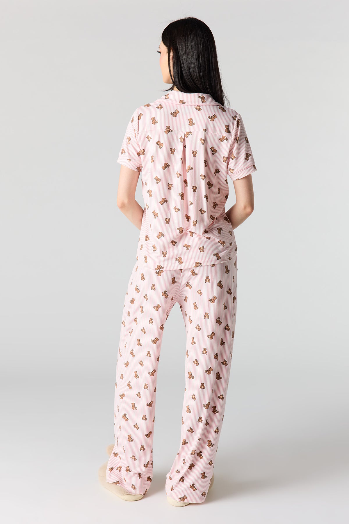 Alt View 5. Button-Up Collared Top & Pajama Pant & Short Set (3 Pieces) - Pink