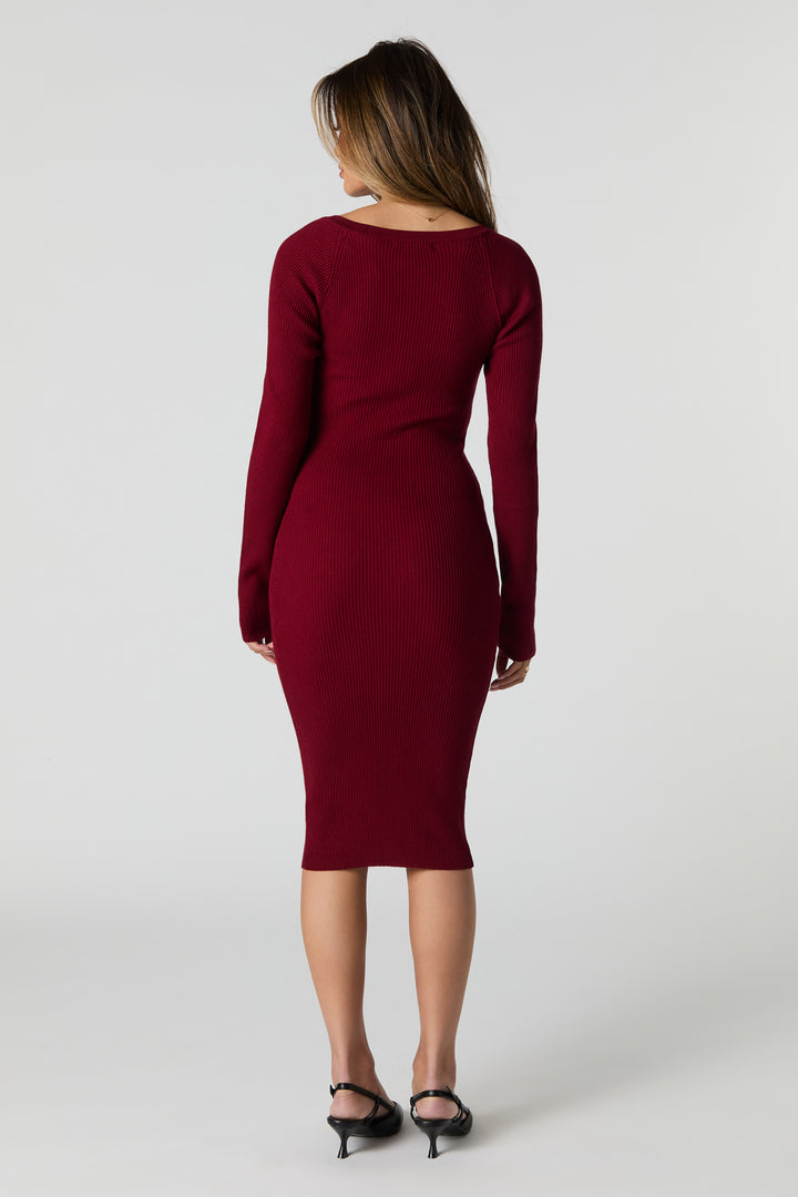 Ribbed Knit Long Sleeve Midi Sweater Dress – Urban Planet