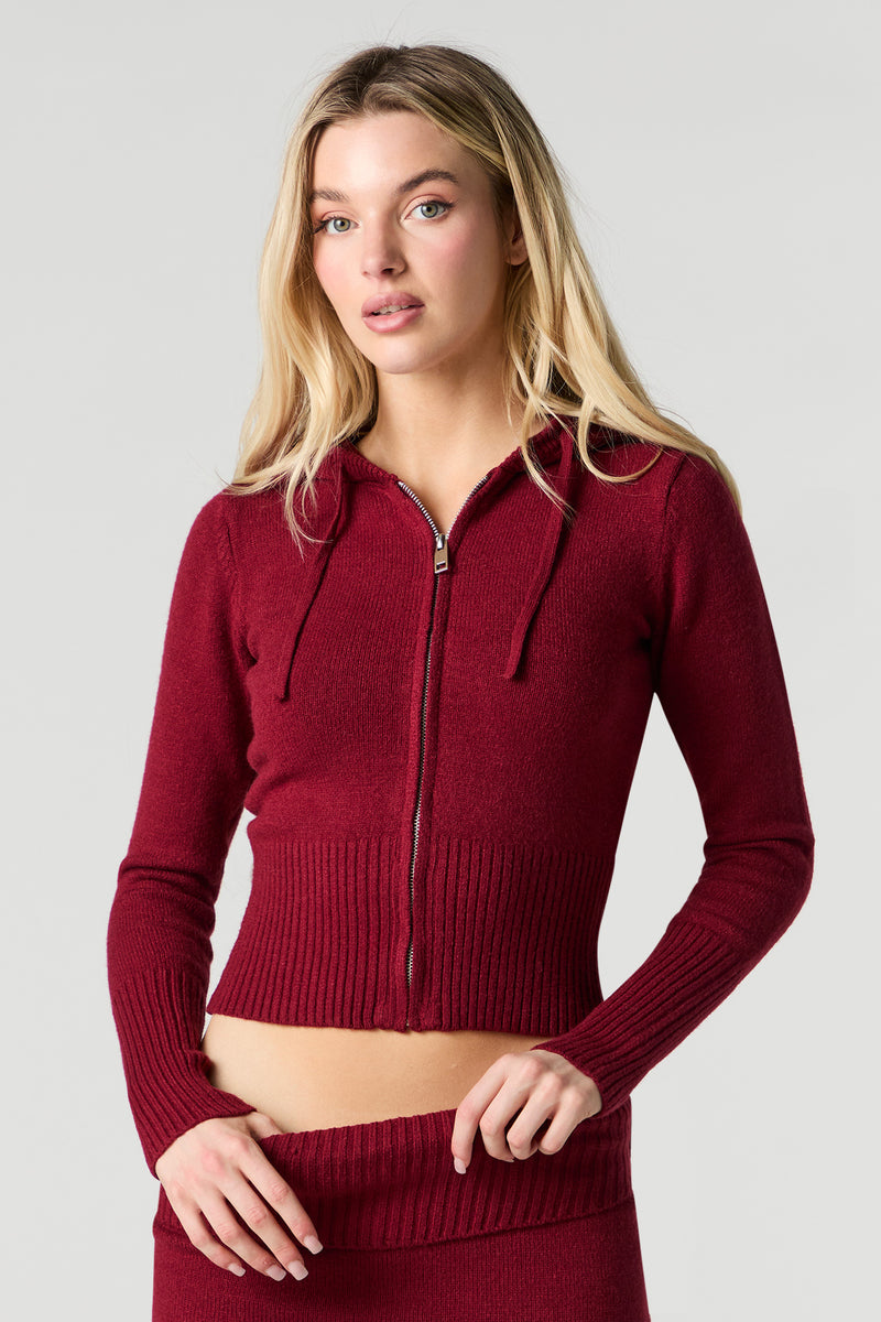 Haut à capuchon en tricot côtelé et glissière