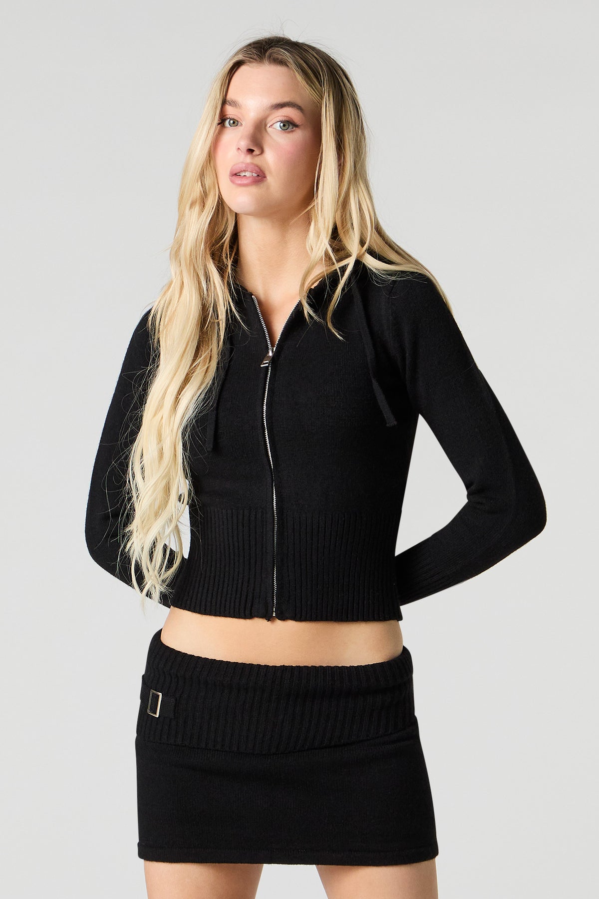 Ribbed Knit Mini Skort - Black