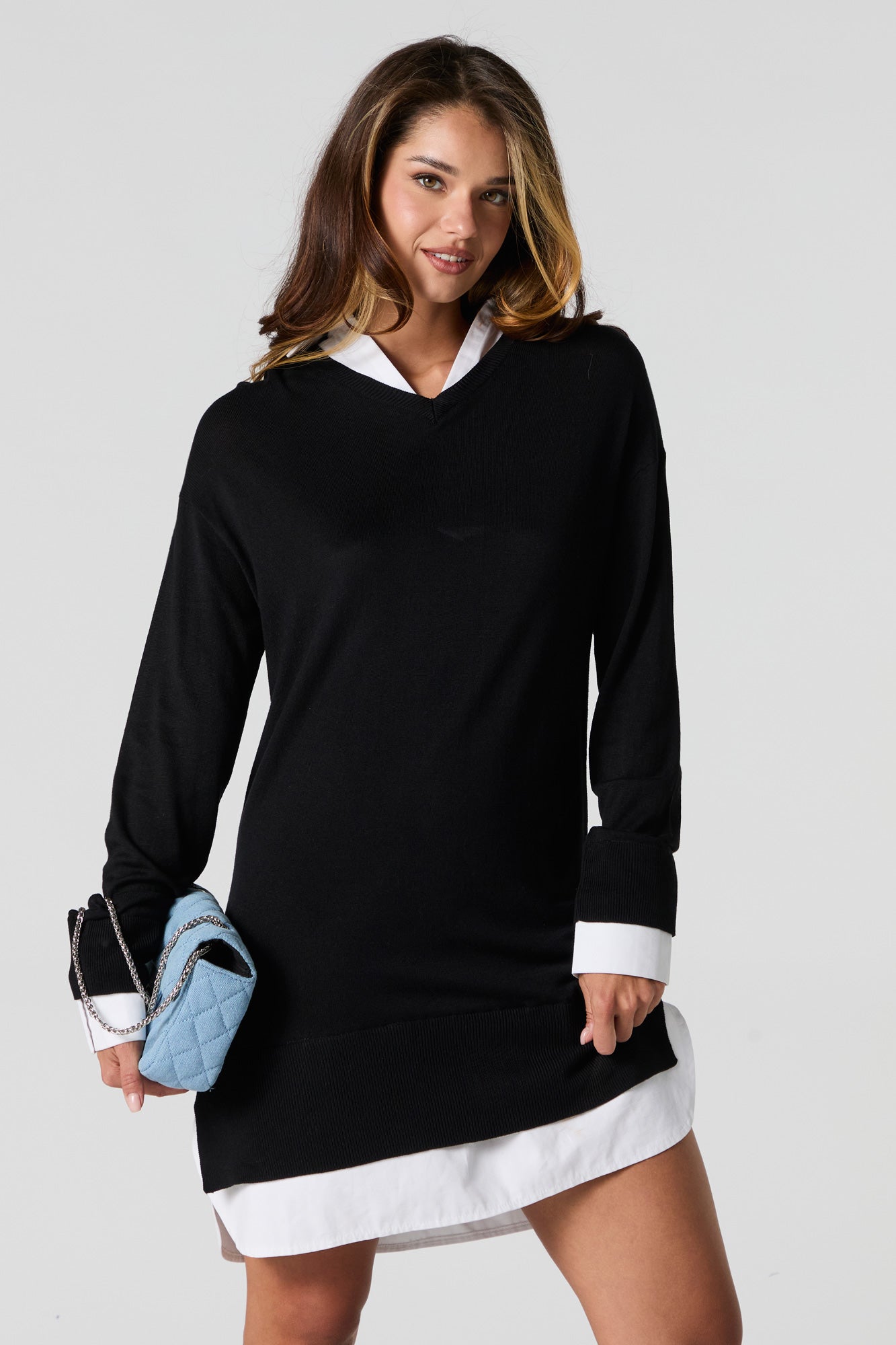 Collared Long Sleeve Mini Sweater Dress