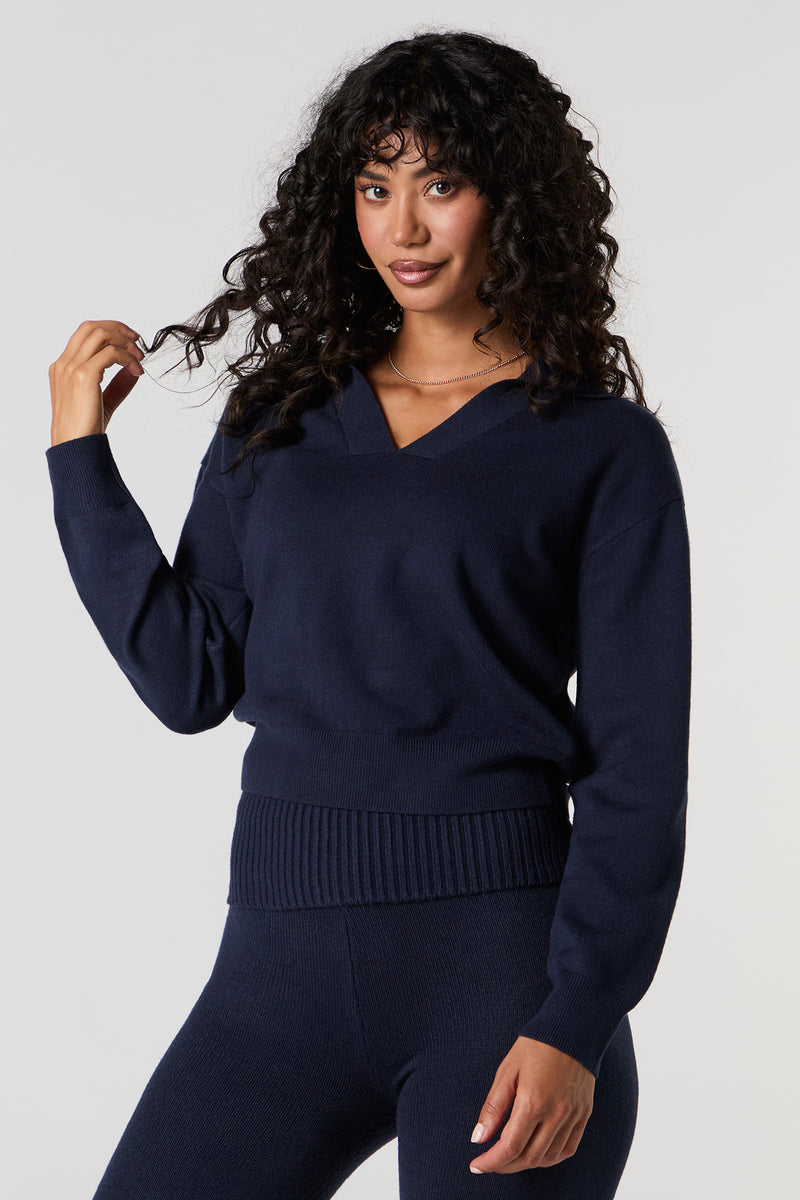 Chandail en tricot à encolure en V avec col