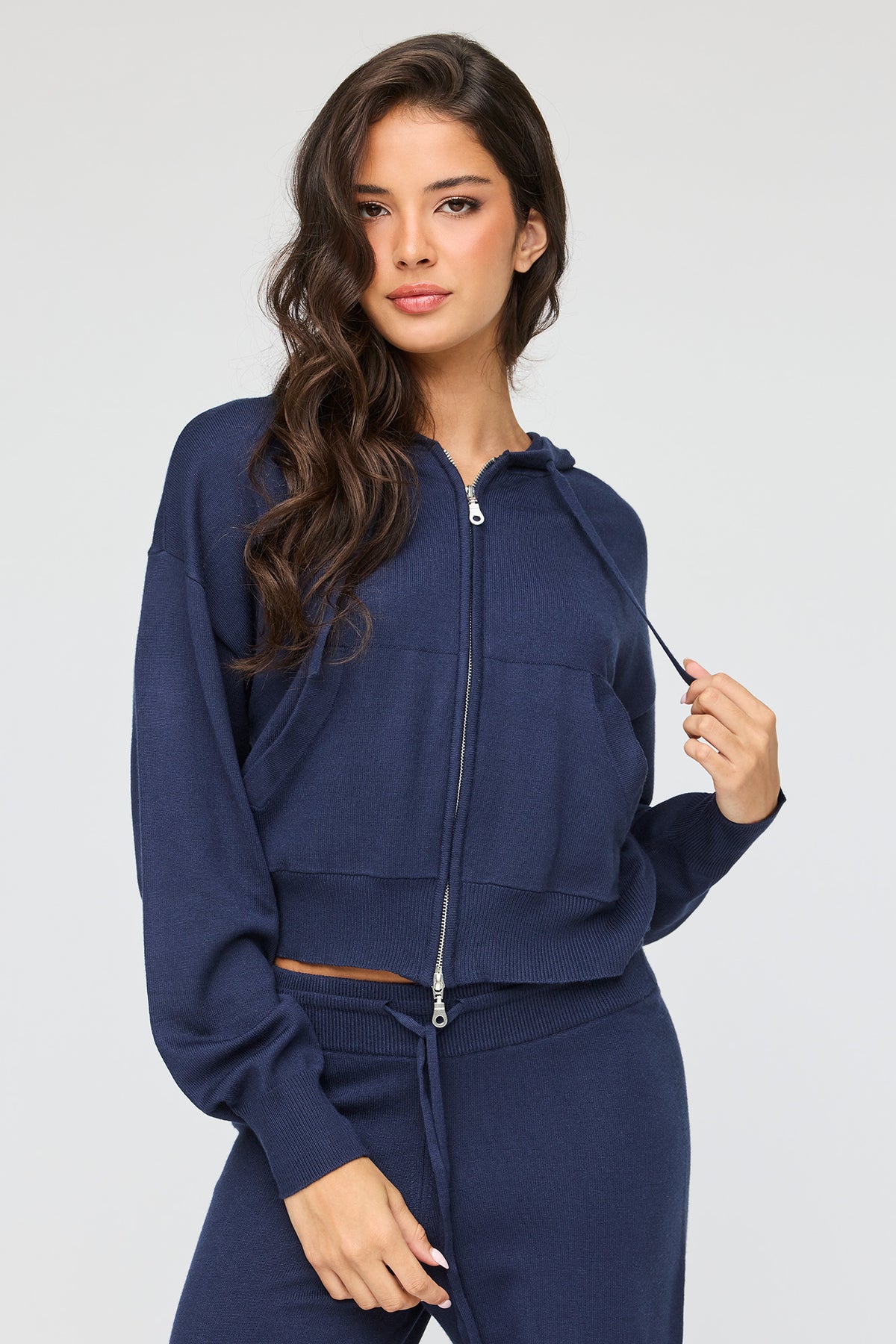 Knit Zip Hoodie - Navy
