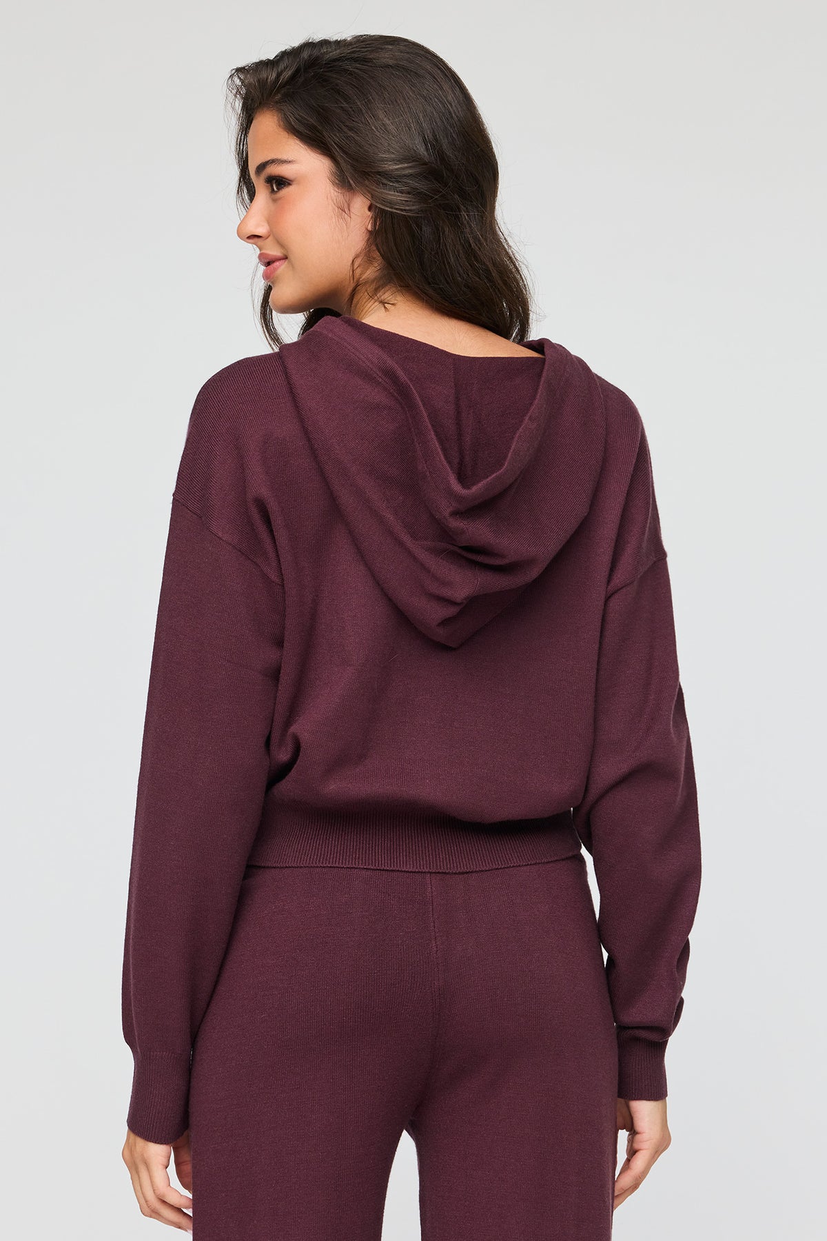 Alt View 2. Knit Zip Hoodie - Burgundy