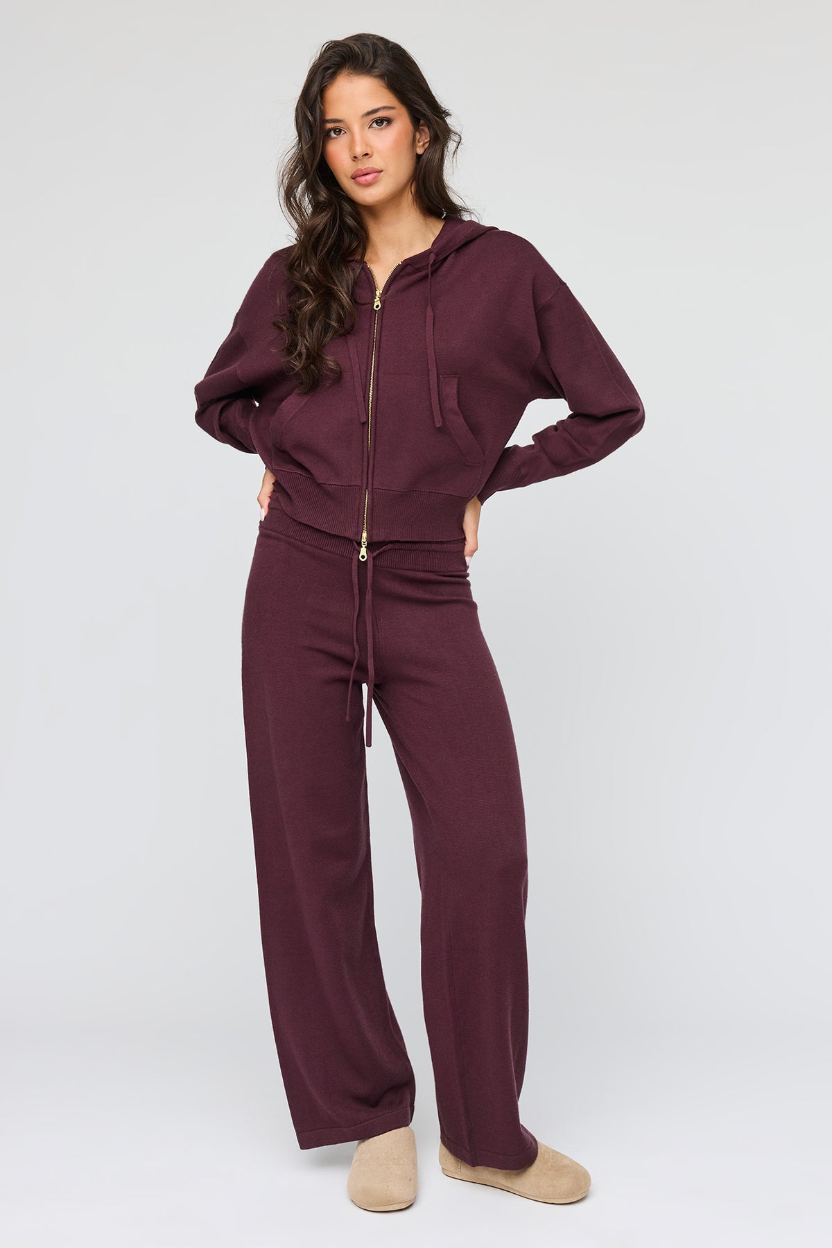 Alt View 3. Knit Zip Hoodie - Burgundy