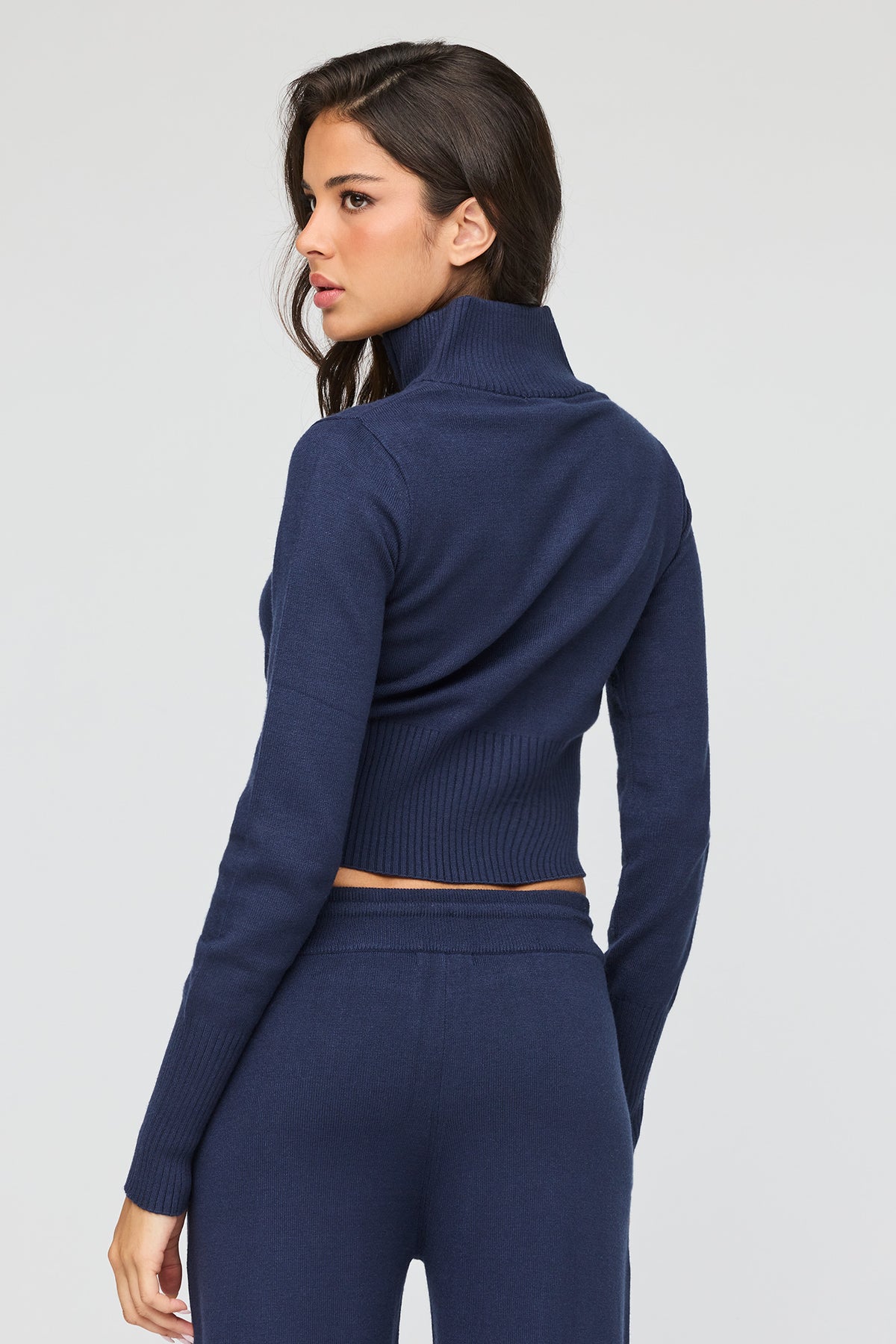 Alt View 2. Knit Mock Neck Zip Sweater - Navy