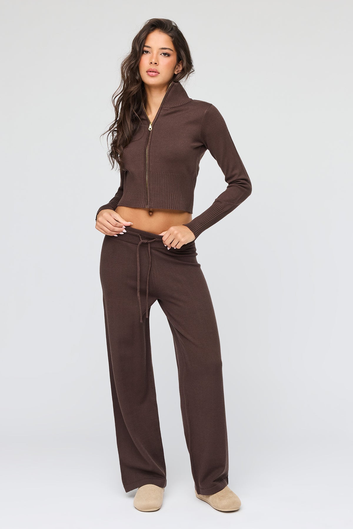 Knit Drawstring Pant - Dark Brown