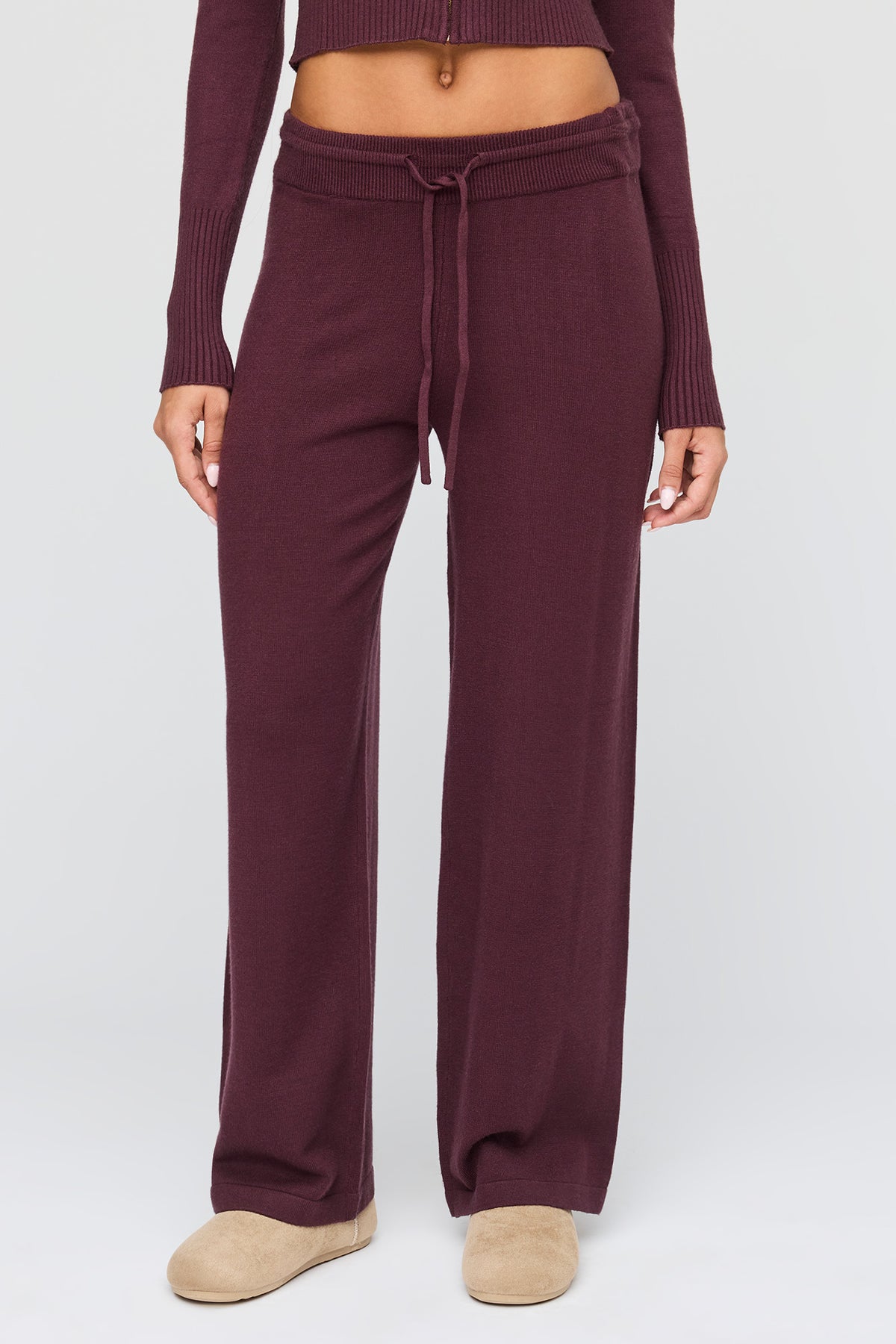 Alt View 2. Knit Drawstring Pant - Burgundy