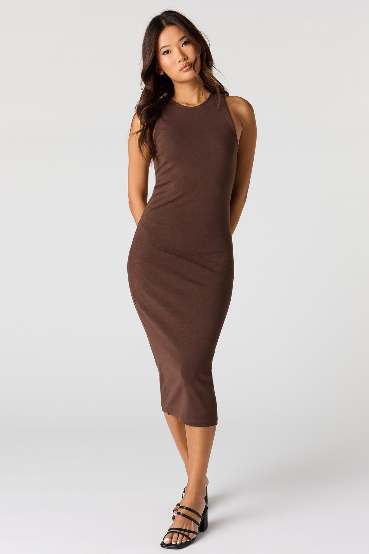 Sleeveless Midi Dress - Brown