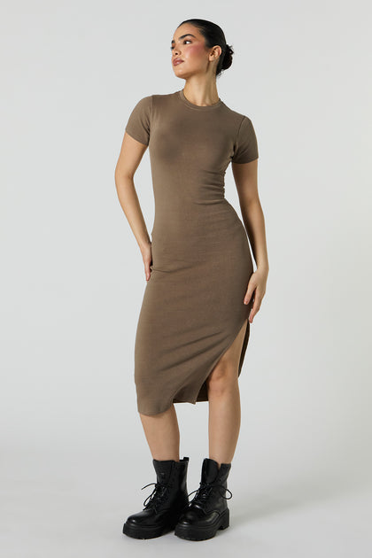 Crewneck Bodycon Midi T-Shirt Dress