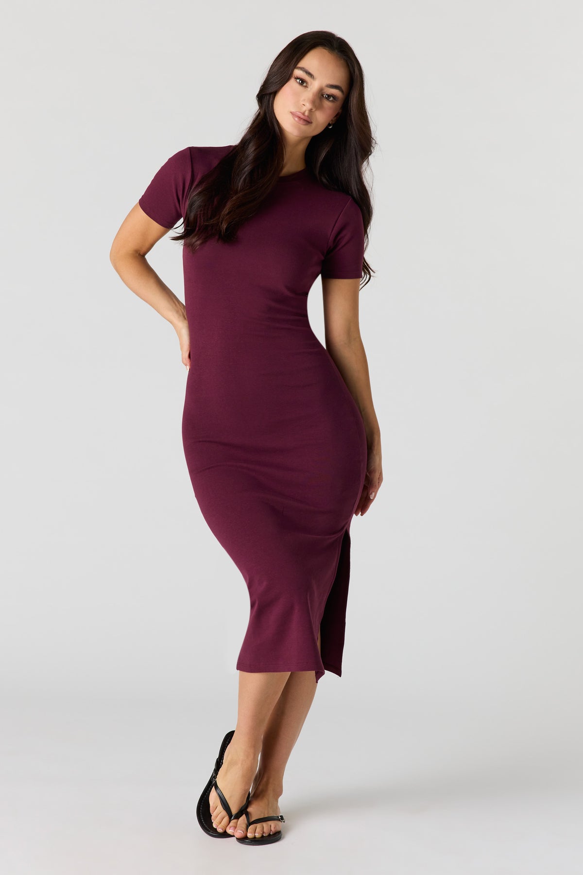 Bodycon T-Shirt Dress - Plum