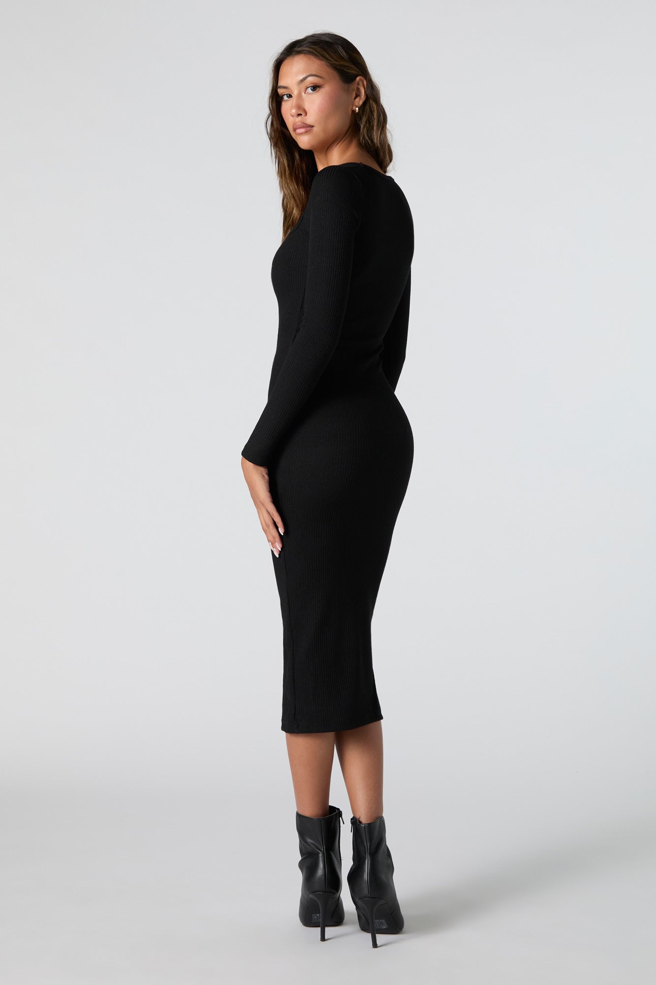 Ribbed Knit Bodycon Midi Sweater Dress