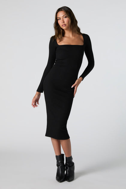 Ribbed Knit Bodycon Midi Sweater Dress