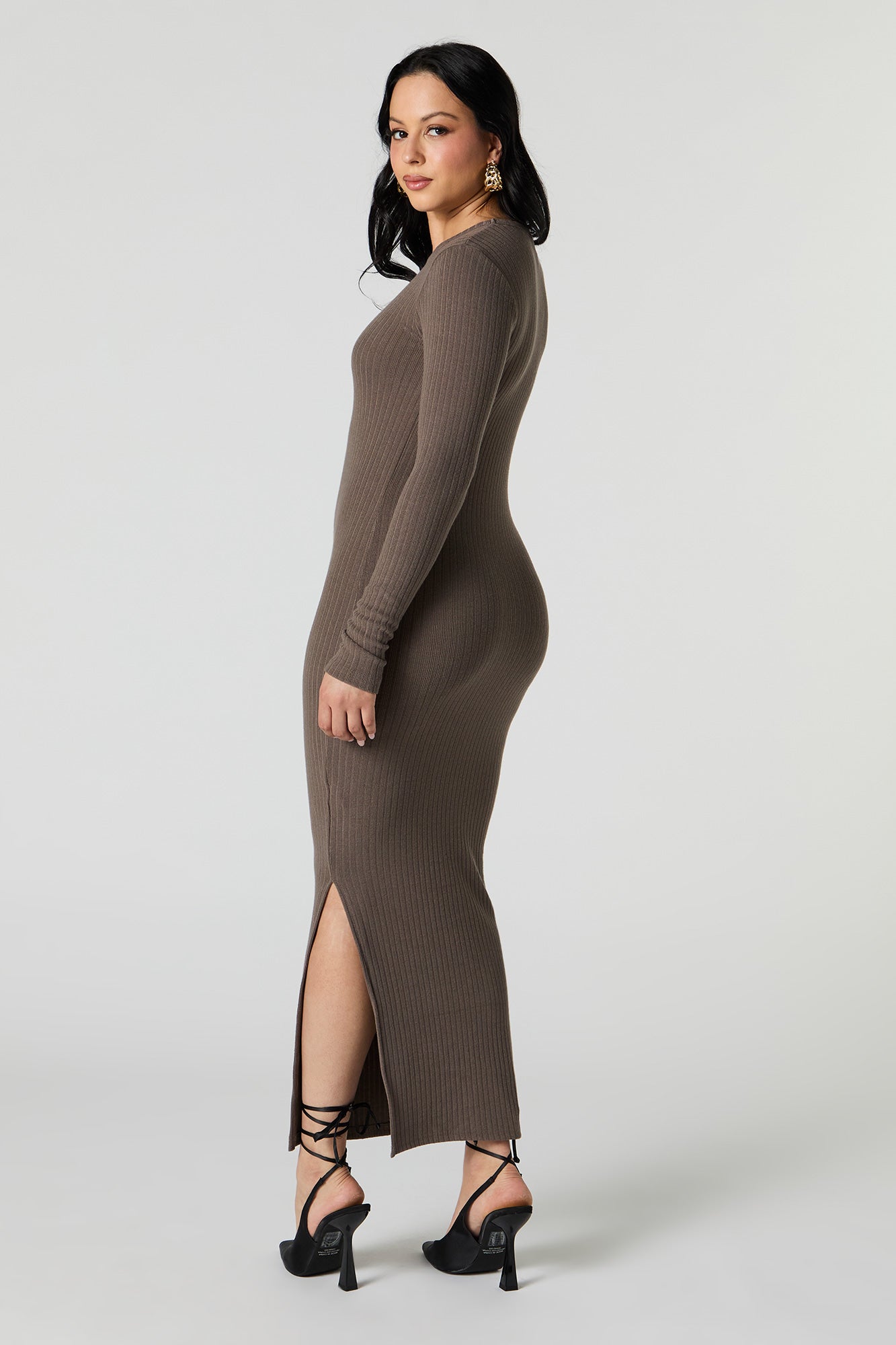 Ribbed Knit Bodycon Long Sleeve Midi Dress