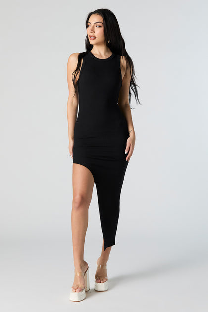 Robe midi asymétrique côtelée