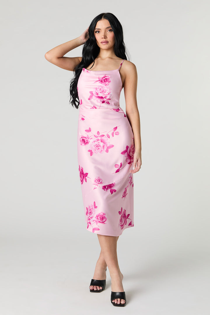 Satin Cowl Neck Midi Slip Dress