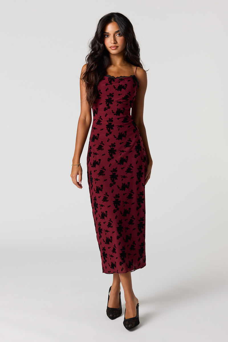 Robe midi en filet fleuri