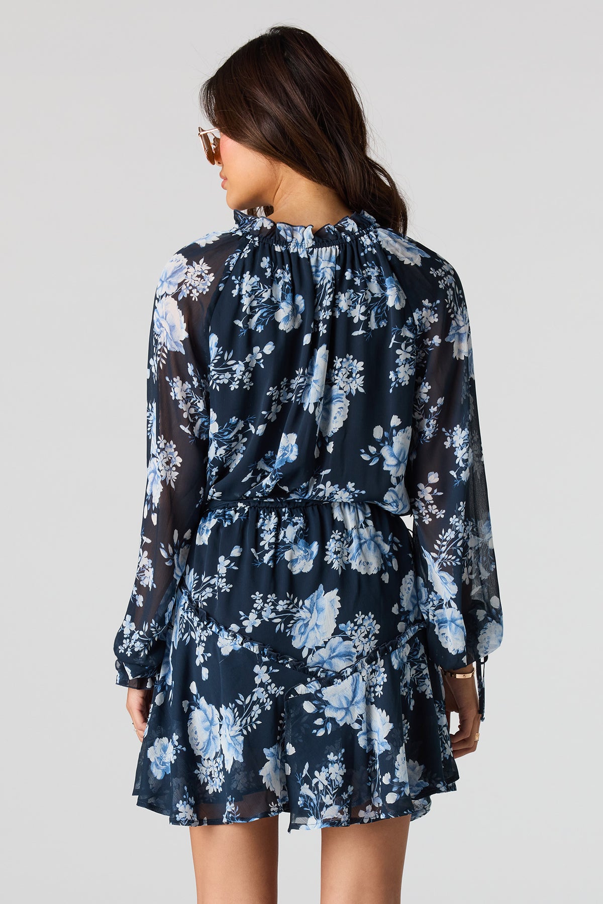 Alt View 2. Chiffon Long Sleeve Mini Dress - Blue