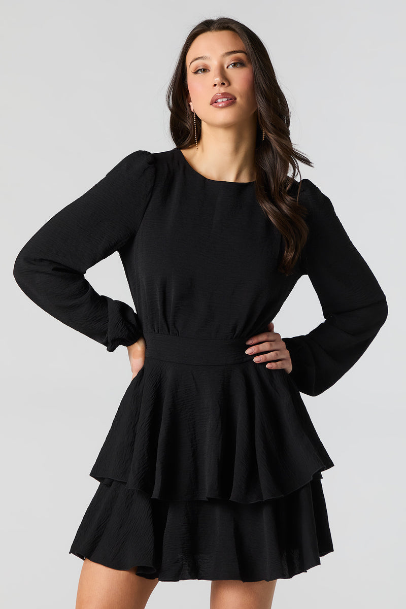Flowy Ruffle Tiered Long Sleeve Mini Dress