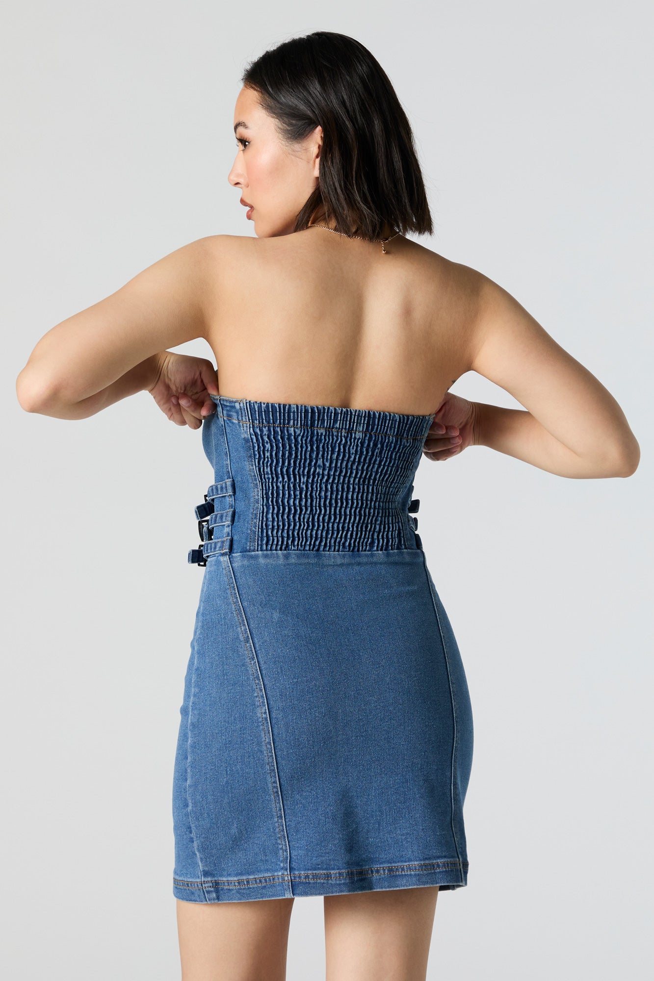 Minirobe tubulaire en denim avec fermeture à glissière