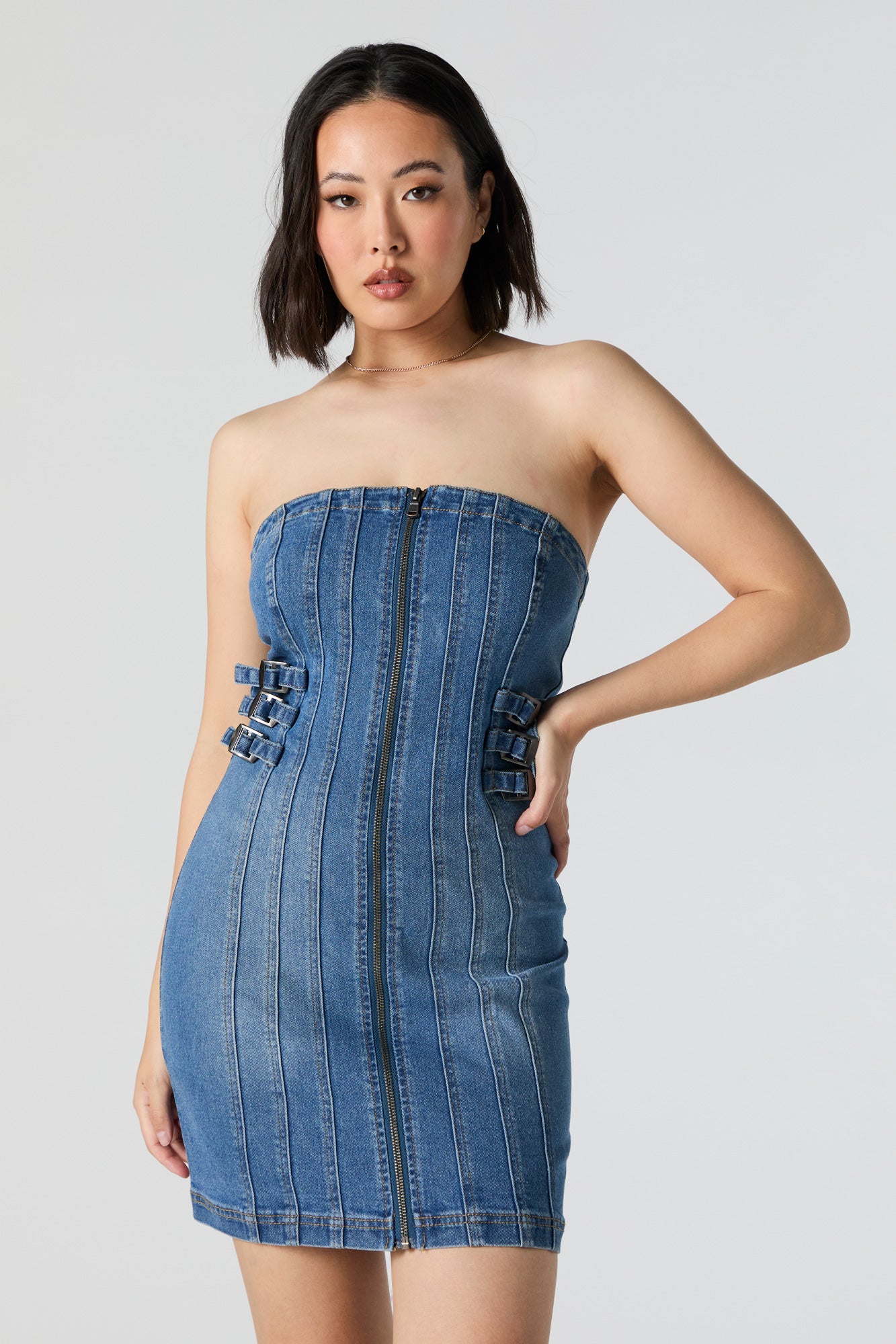 Minirobe tubulaire en denim avec fermeture à glissière