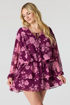 Chiffon Tiered Long Sleeve Mini Dress