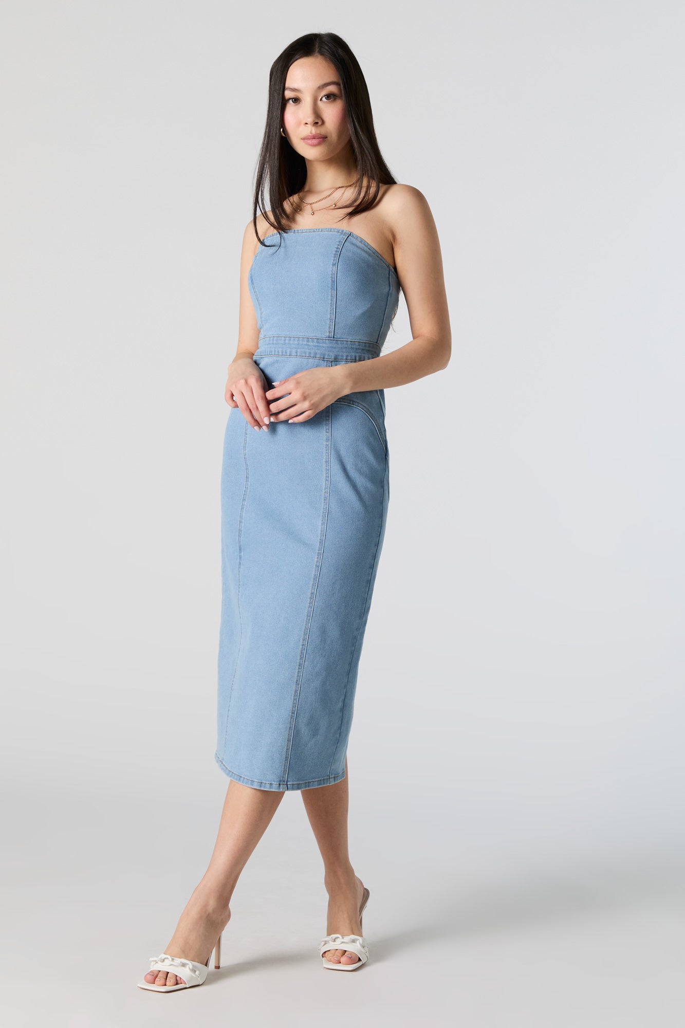 Robe midi tubulaire en denim