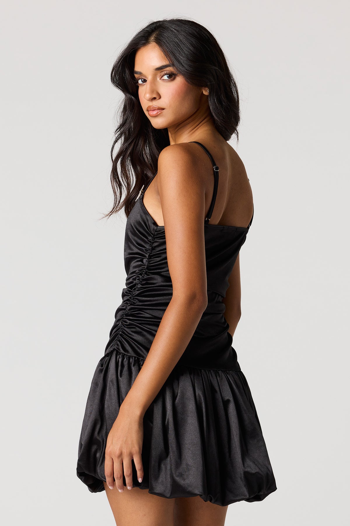 Alt View 2. Satin Bubble Hem Mini Dress - Black