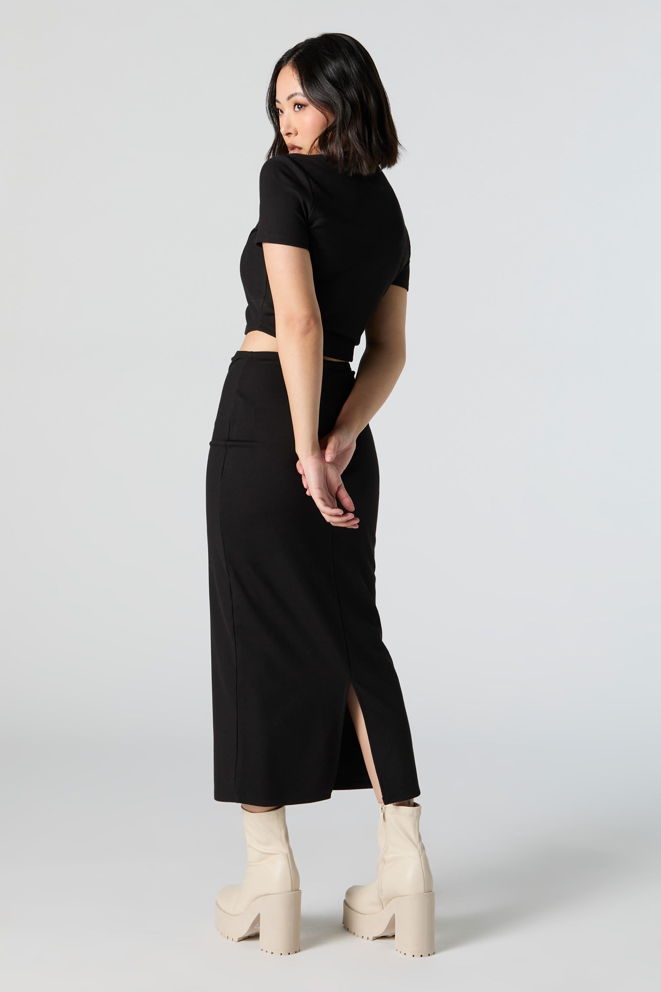 Cinched High-Rise Midi Skirt