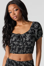 Floral Puff Sleeve Crop Top