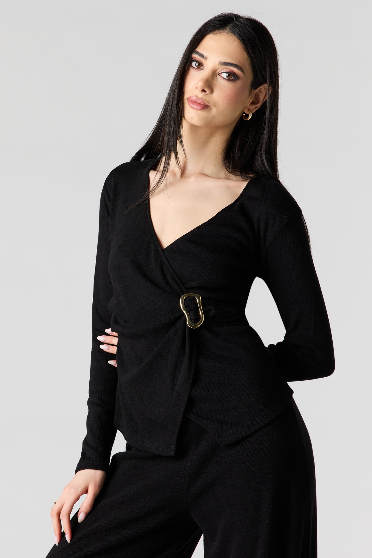Alt View 4. Metal Ring Wrap Long Sleeve Top - Mauve
