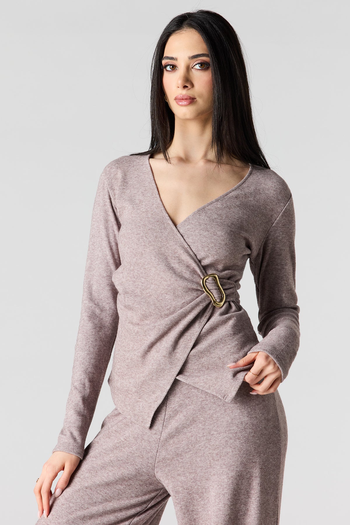 Alt View 10. Metal Ring Wrap Long Sleeve Top - Mauve